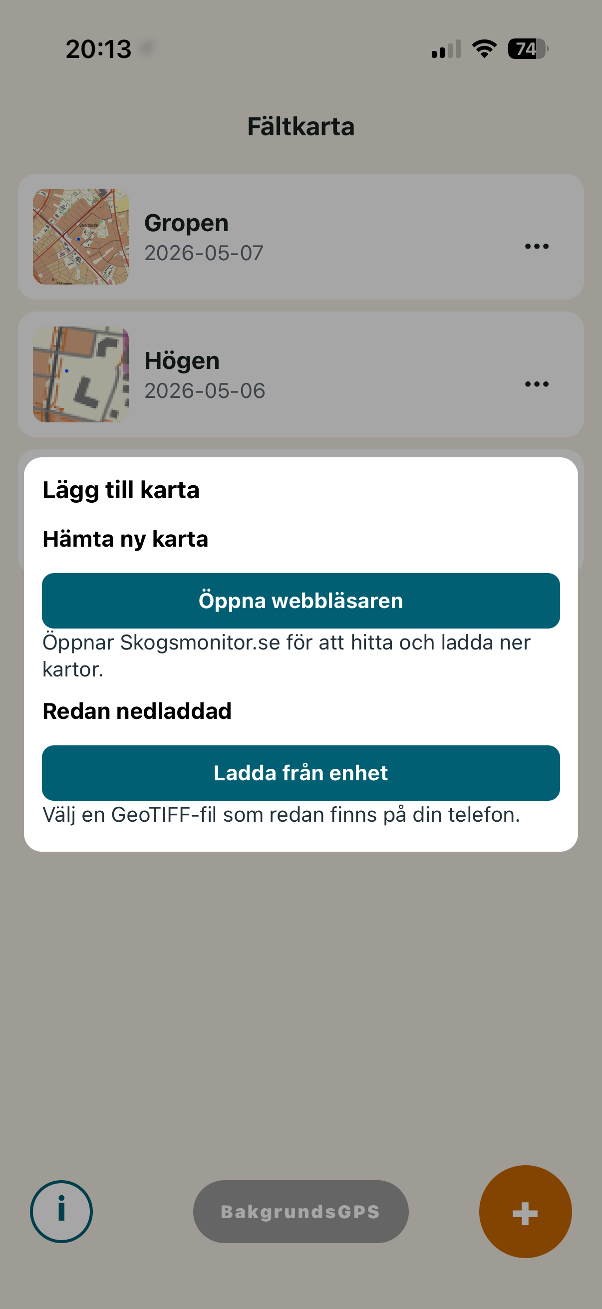 Skärmbild ladda karta